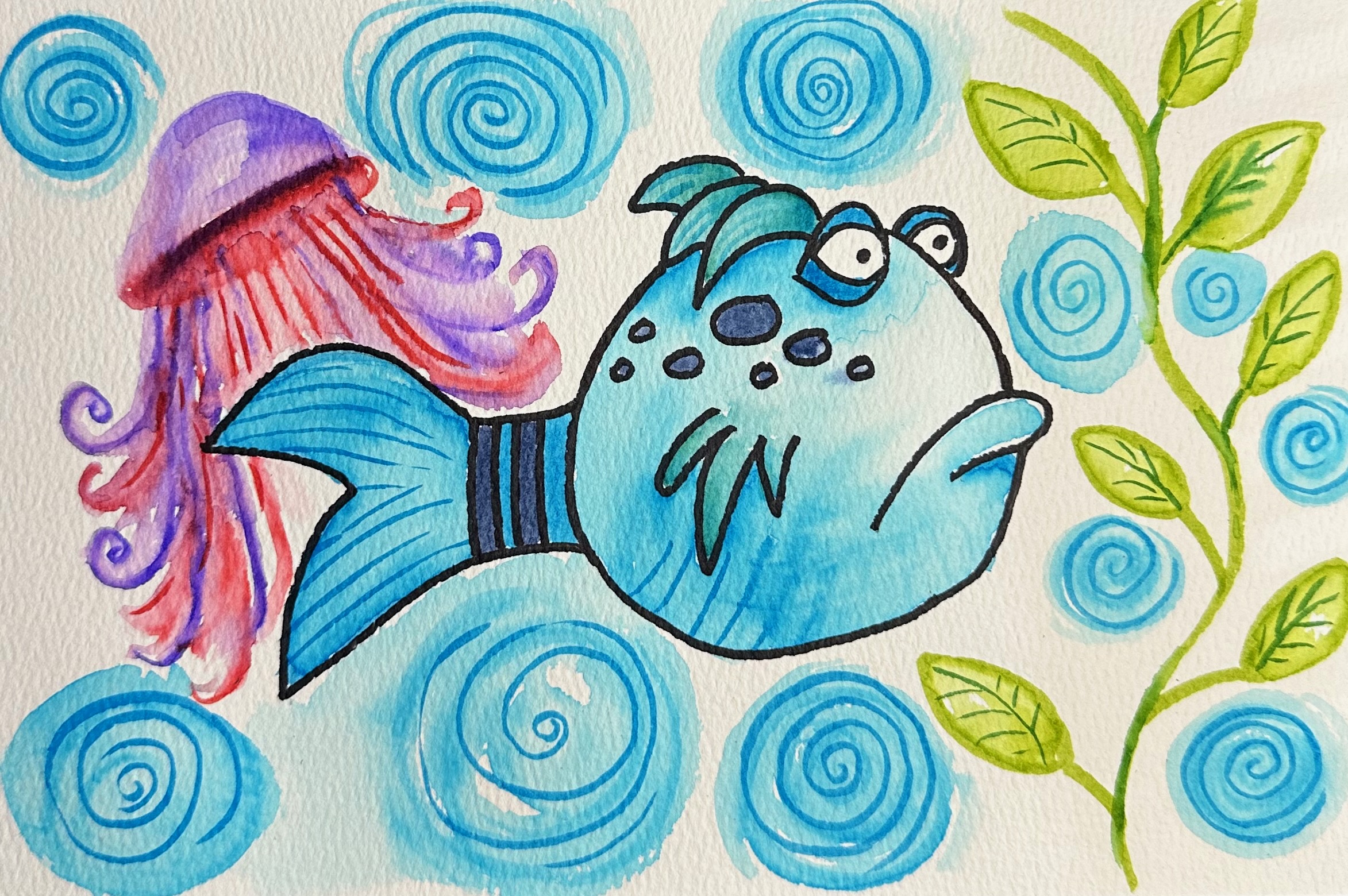 Pout Pout Fish in Watercolor